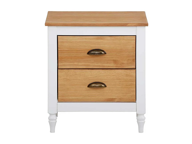Landhaus Nachtkonsole mit zwei Schubladen Kieferfarben und Weiß