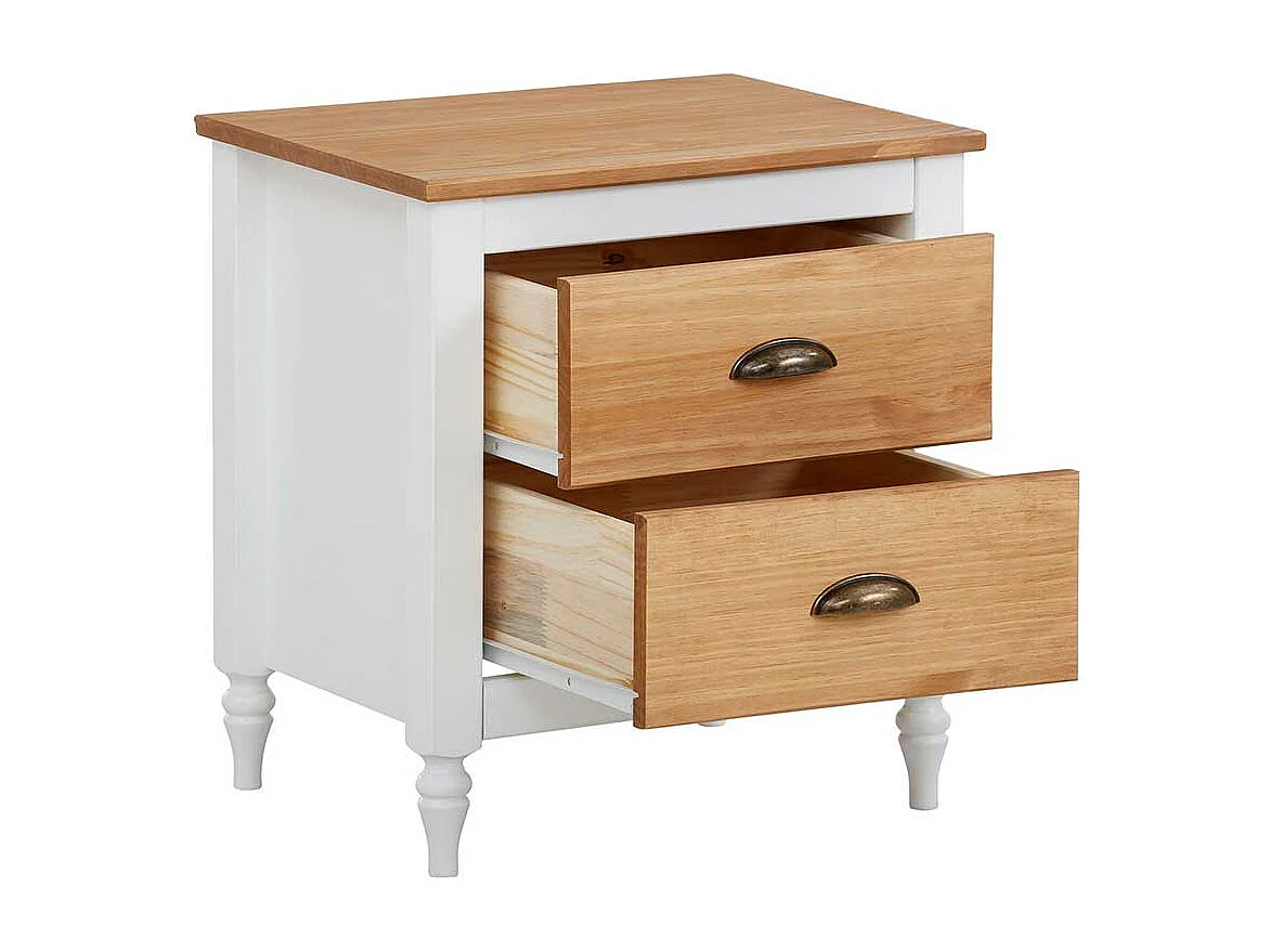 Landhaus Nachtkonsole mit zwei Schubladen Kieferfarben und Weiß