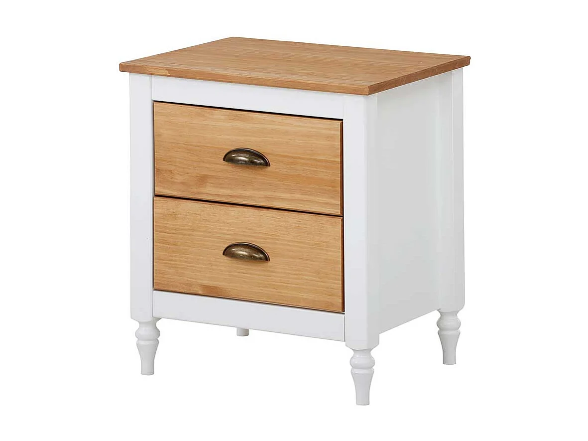 Landhaus Nachtkonsole mit zwei Schubladen Kieferfarben und Weiß