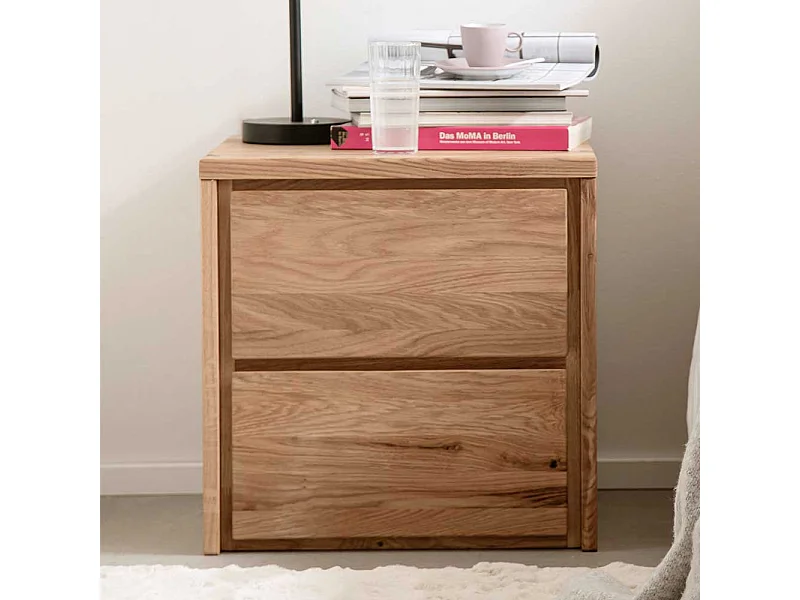 Nachttischkommode aus Eiche Massivholz zwei Schubladen