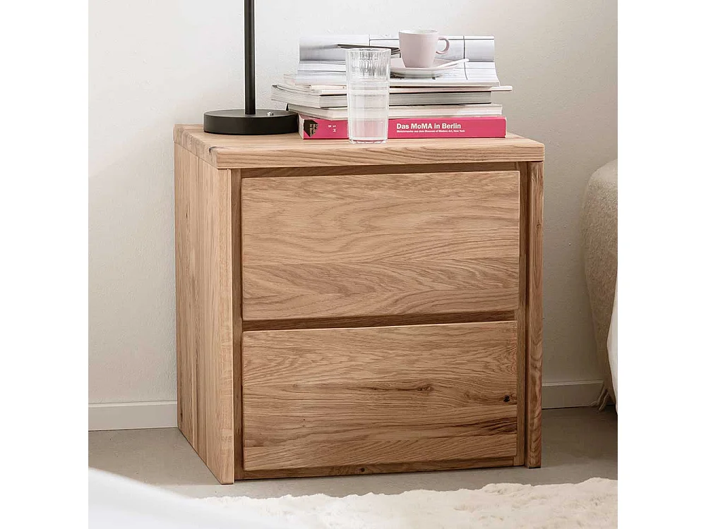 Nachttischkommode aus Eiche Massivholz zwei Schubladen