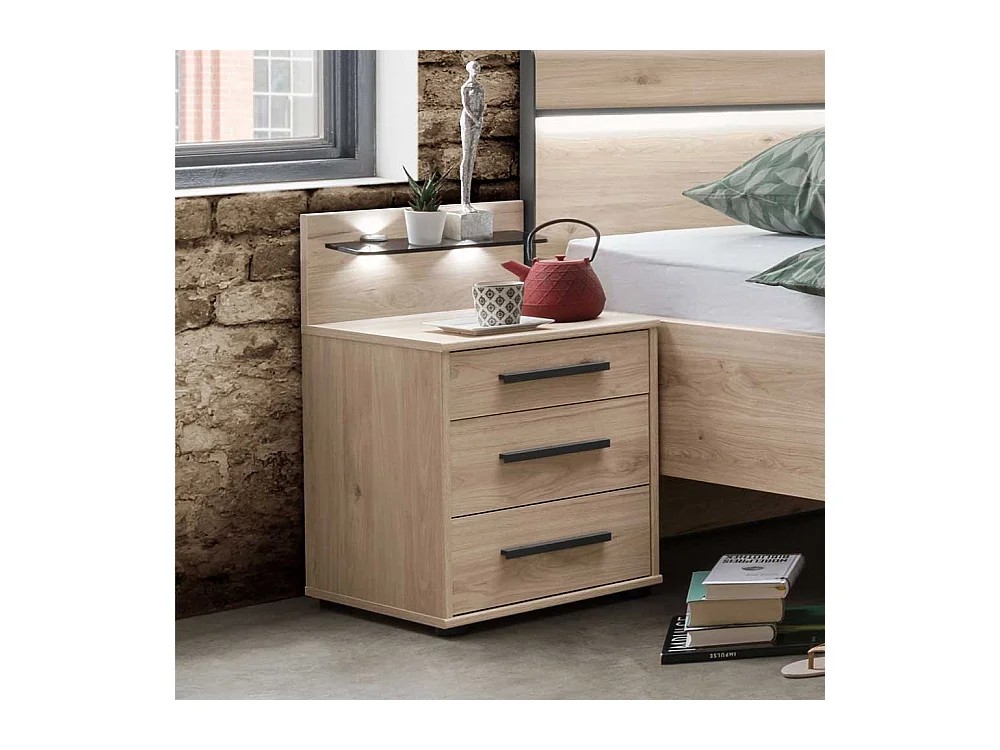 Nachtkommoden in Eichefarben und Dunkelgrau LED Beleuchtung