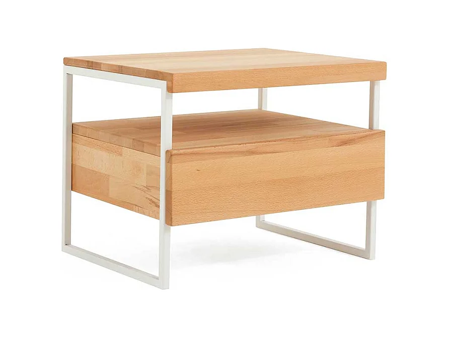 Nachtkommode aus Kernbuche Massivholz Metall Weiß