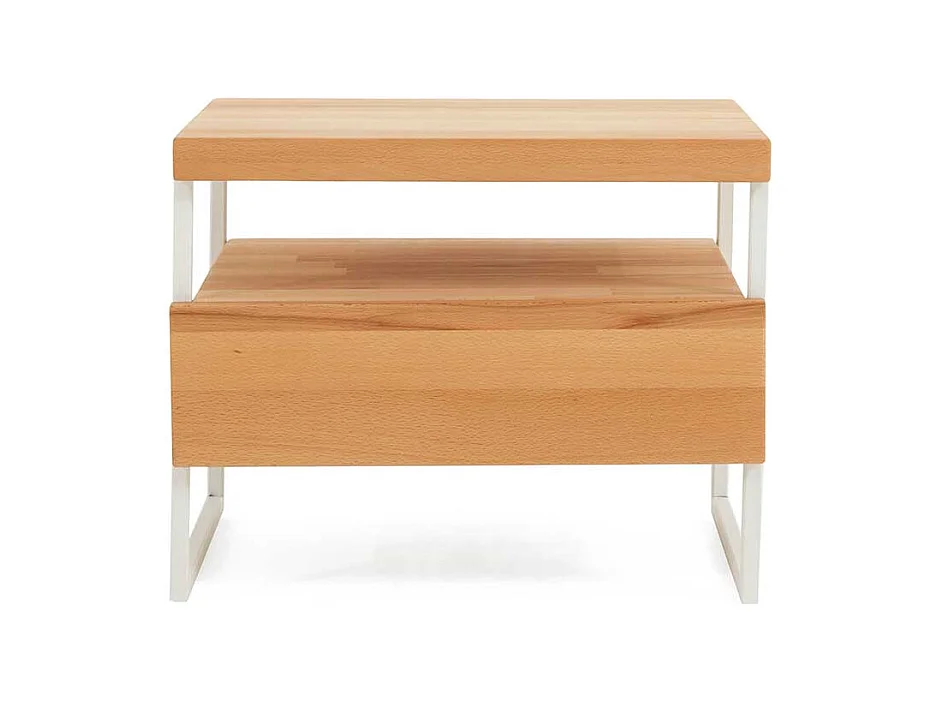 Nachtkommode aus Kernbuche Massivholz Metall Weiß