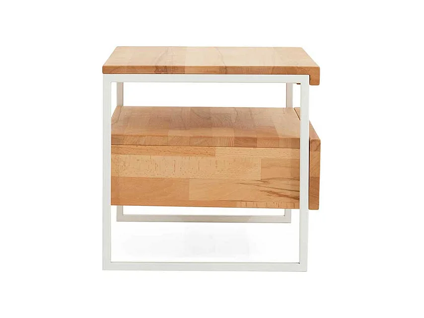 Nachtkommode aus Kernbuche Massivholz Metall Weiß