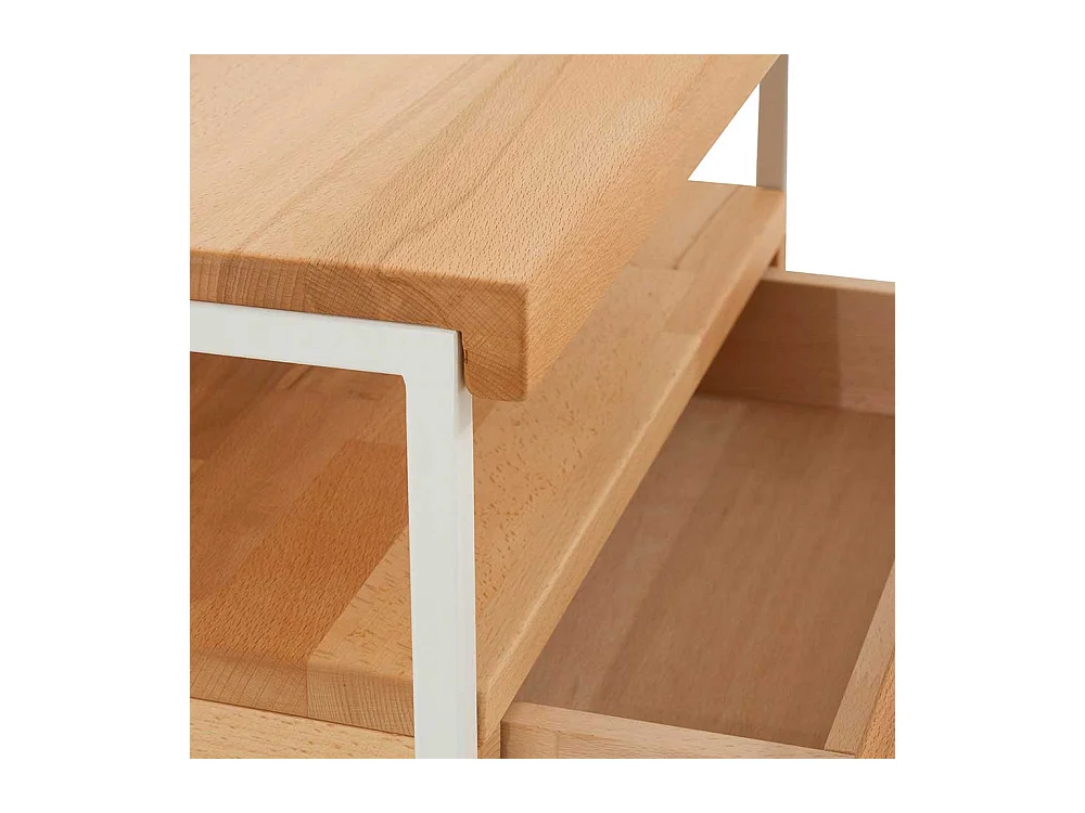 Nachtkommode aus Kernbuche Massivholz Metall Weiß