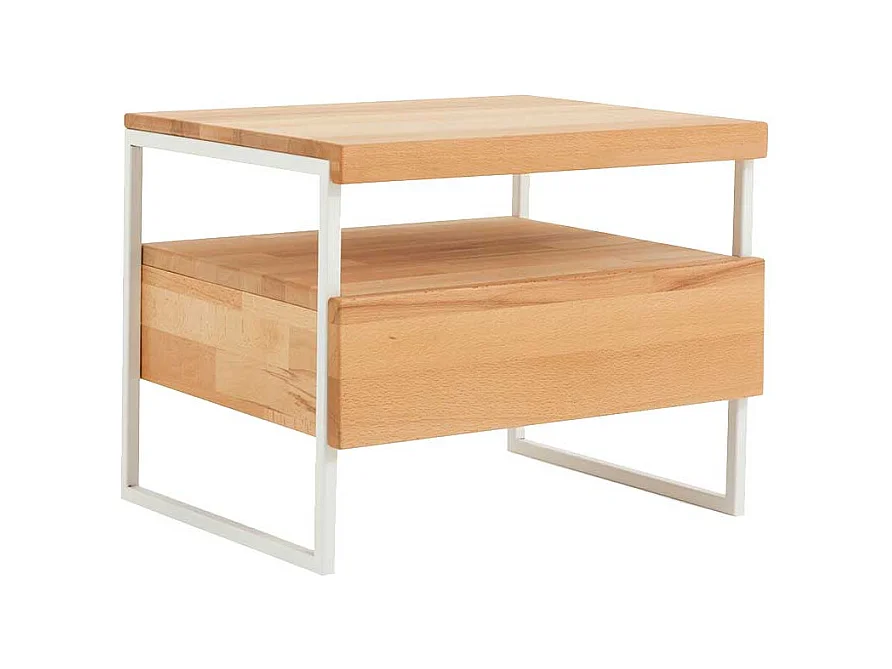 Nachtkommode aus Kernbuche Massivholz Metall Weiß