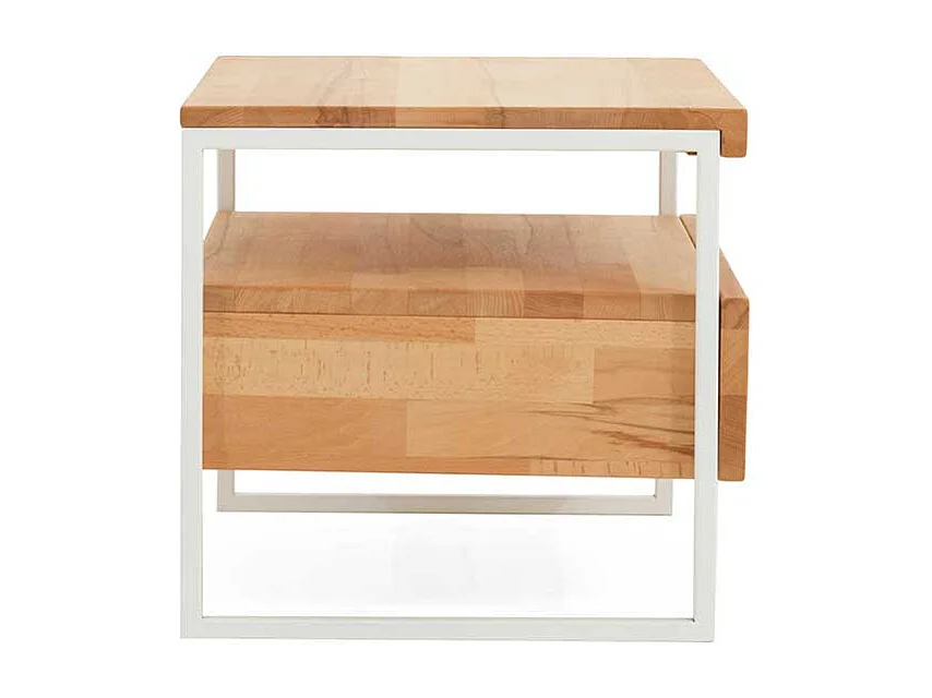 Nachtkommode aus Kernbuche Massivholz Metall Weiß