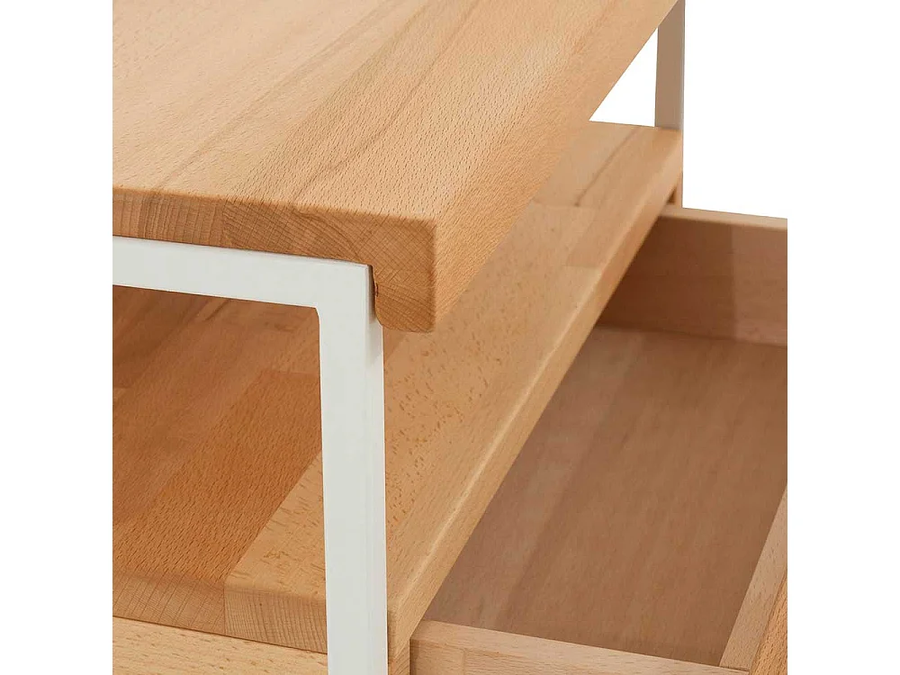 Nachtkommode aus Kernbuche Massivholz Metall Weiß