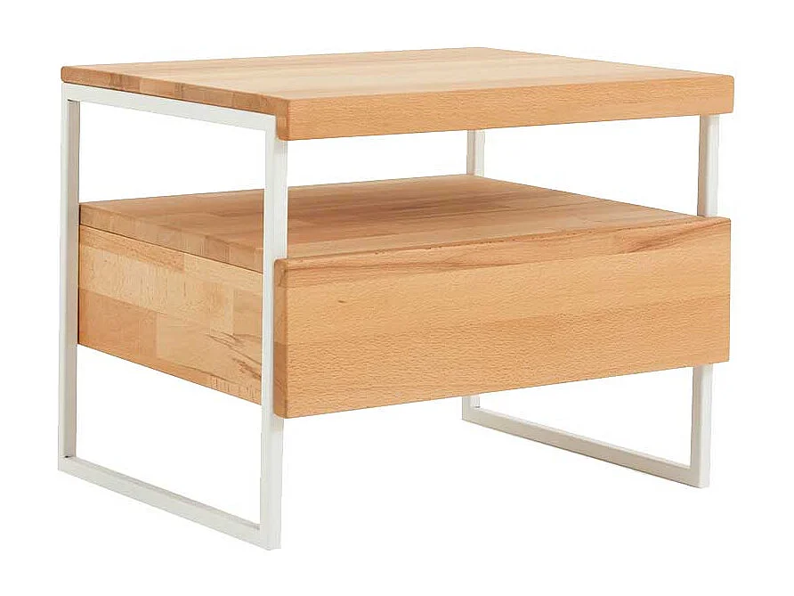 Nachtkommode aus Kernbuche Massivholz Metall Weiß