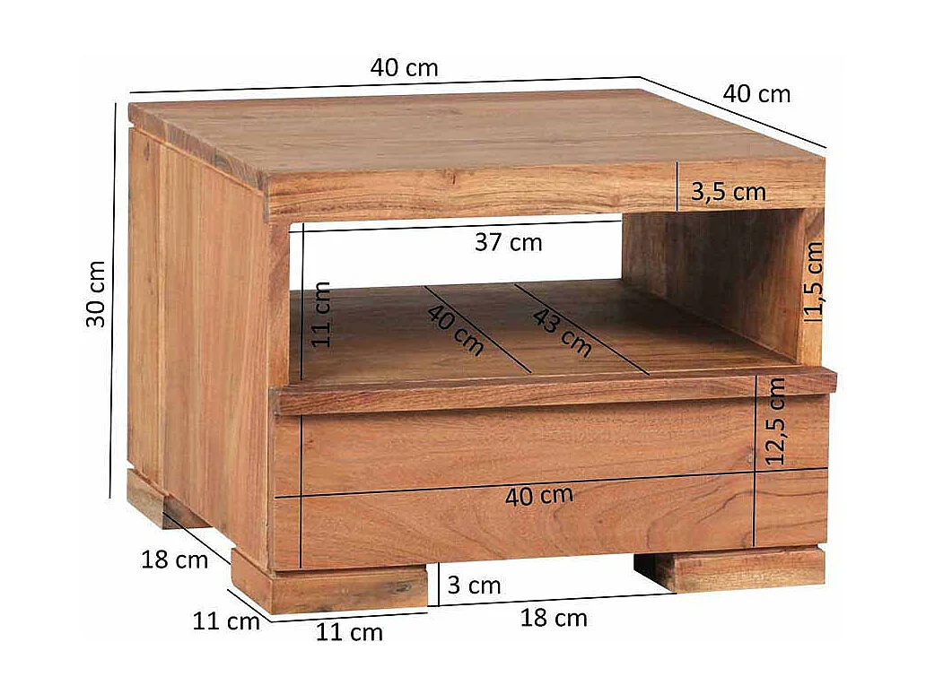 Nachtkonsole aus Akazie Massivholz 40 cm breit