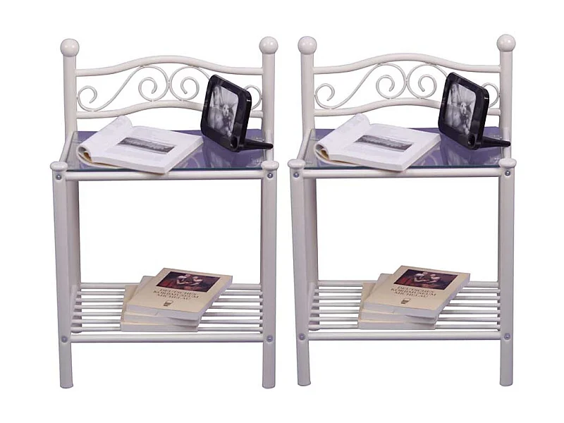 Nachttisch in Weiß Metall Glas