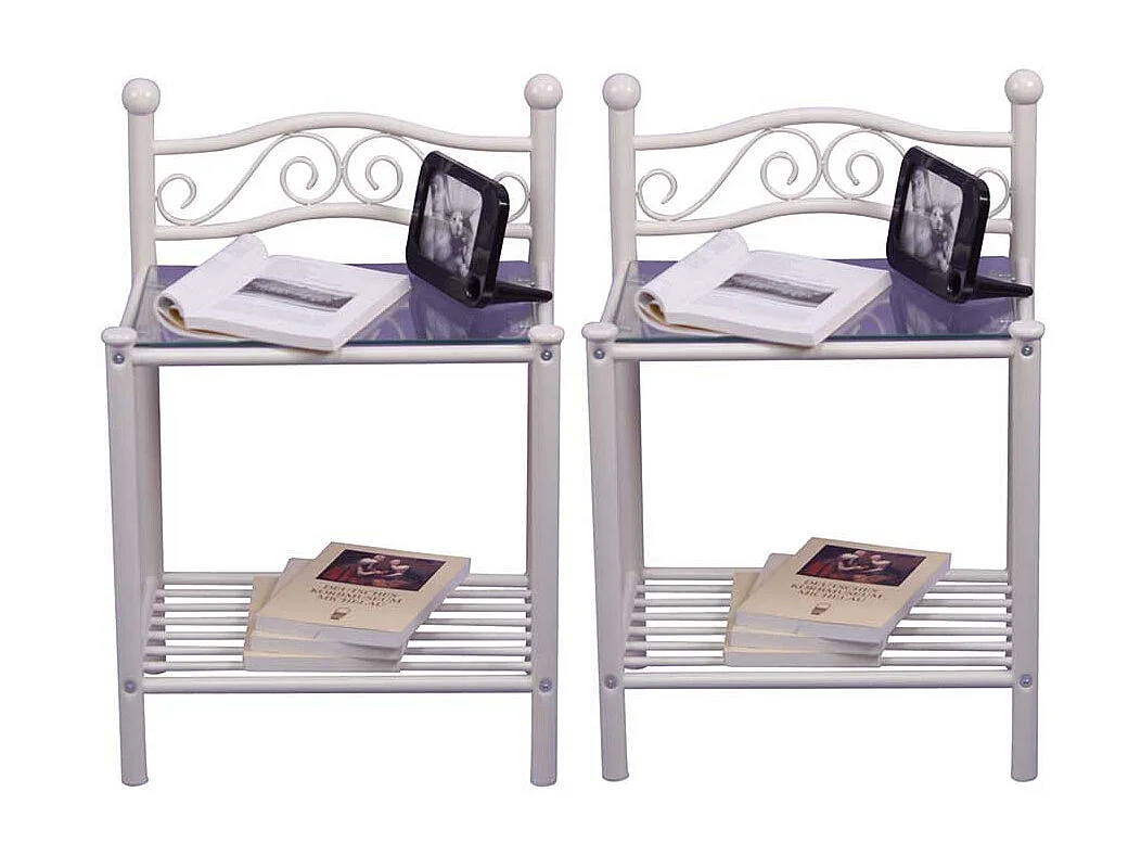 Nachttisch in Weiß Metall Glas