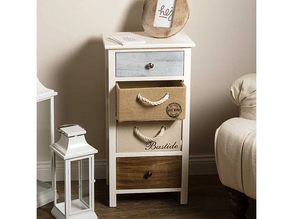 Schubladenkommode Landhaus in Weiß mehrfarbig