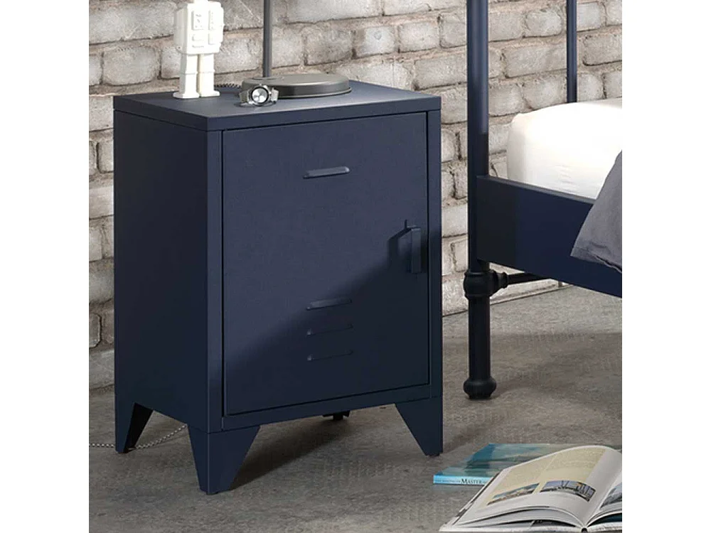 Retro Nachttisch aus Eisen Blau pulverbeschichtet