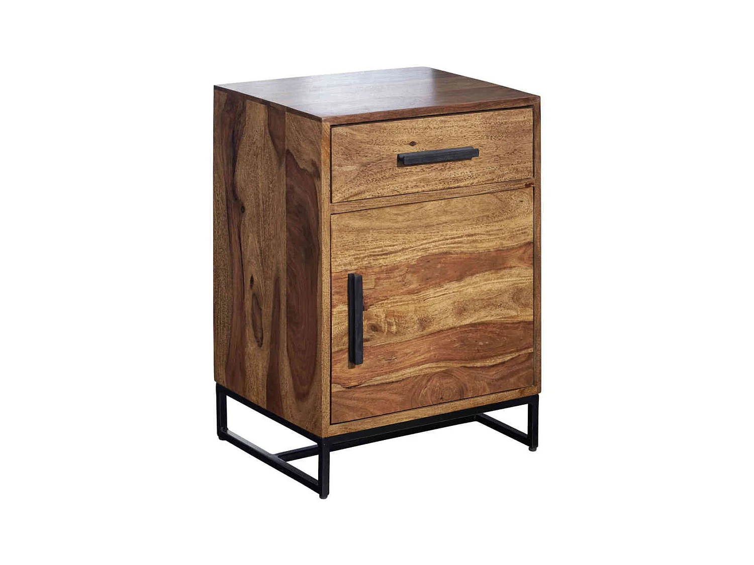 Nachtschränkchen Industriestil aus Sheesham Massivholz Metall