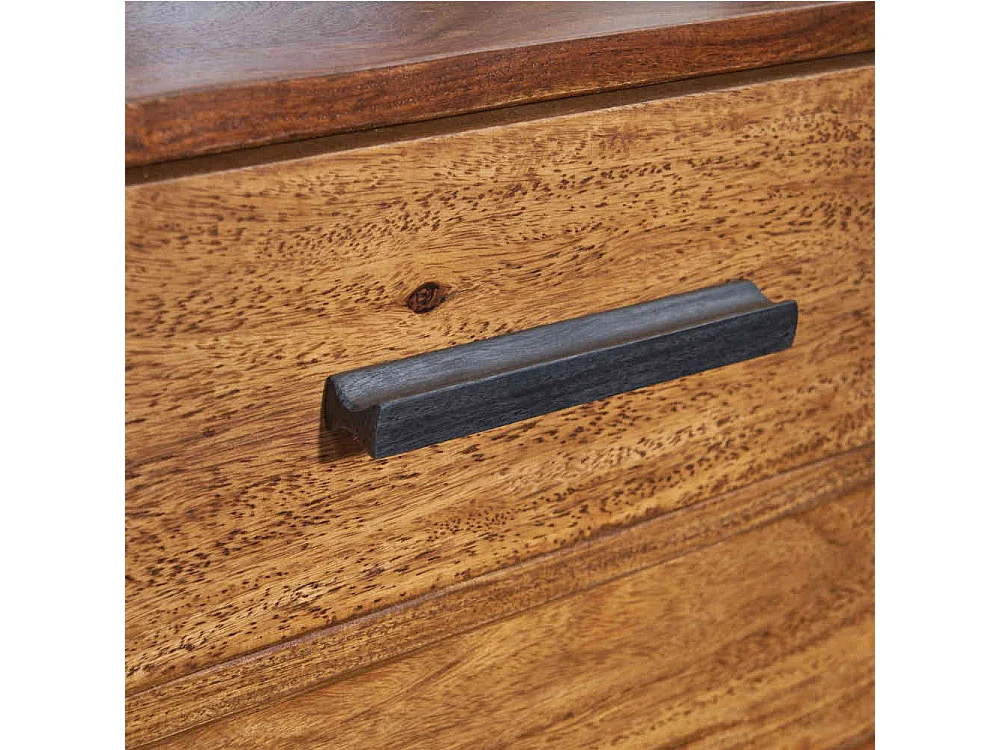 Nachtschränkchen Industriestil aus Sheesham Massivholz Metall