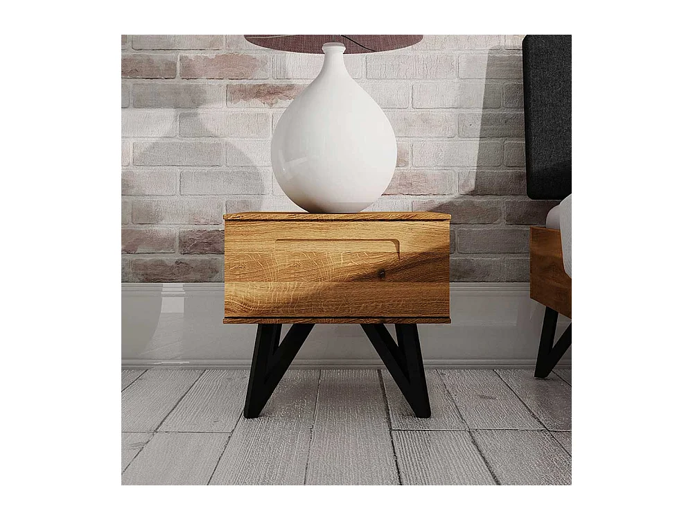 Nachttisch Kommode aus Wildeiche Massivholz und Stahl 45 cm breit