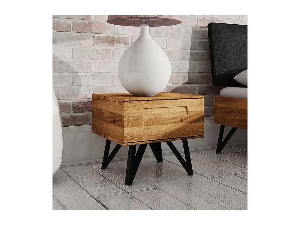 Nachttisch Kommode aus Wildeiche Massivholz und Stahl 45 cm breit