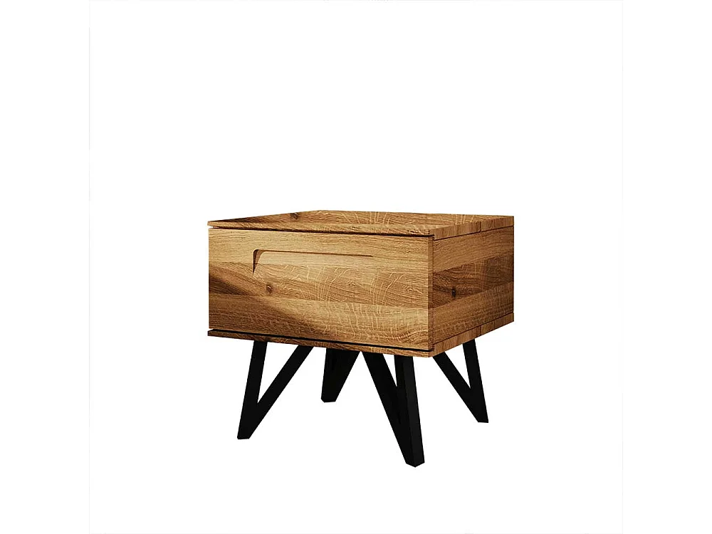 Nachttisch Kommode aus Wildeiche Massivholz und Stahl 45 cm breit