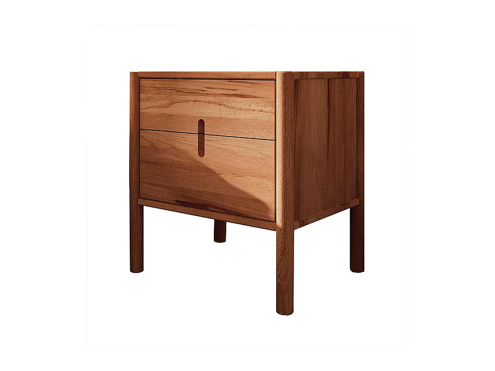 Bettkommode 64 cm hoch mit zwei Schubladen Wildbuche Massivholz