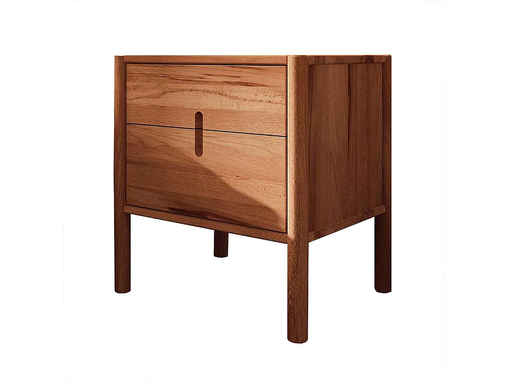 Bettkommode 64 cm hoch mit zwei Schubladen Wildbuche Massivholz