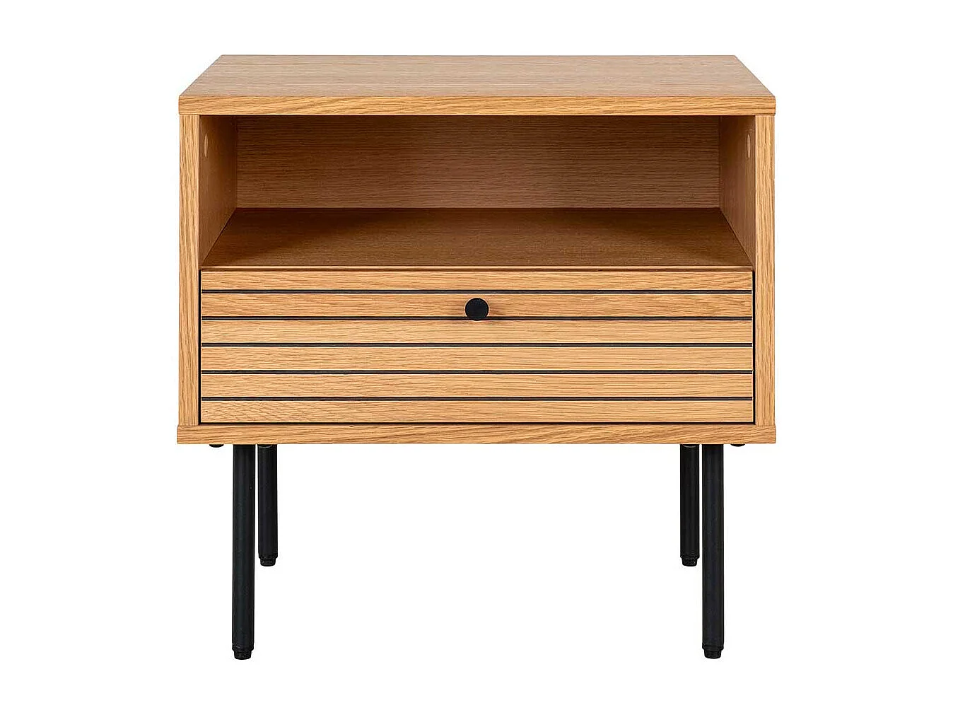 Nachttisch Kommode Nachtkonsole in Eichefarben mit Vierfußgestell aus Metall