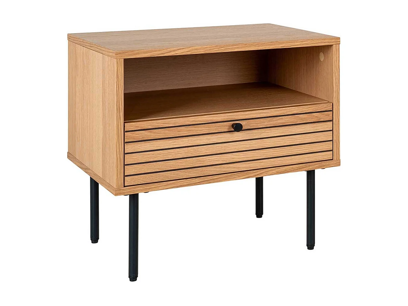 Nachttisch Kommode Nachtkonsole in Eichefarben mit Vierfußgestell aus Metall