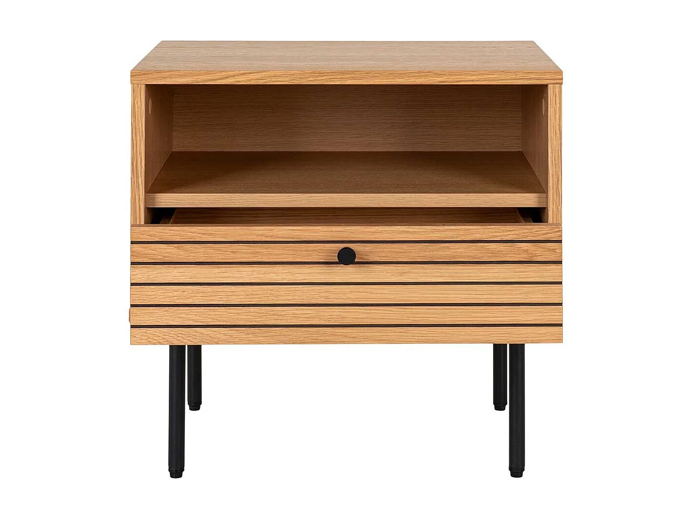 Nachttisch Kommode Nachtkonsole in Eichefarben mit Vierfußgestell aus Metall