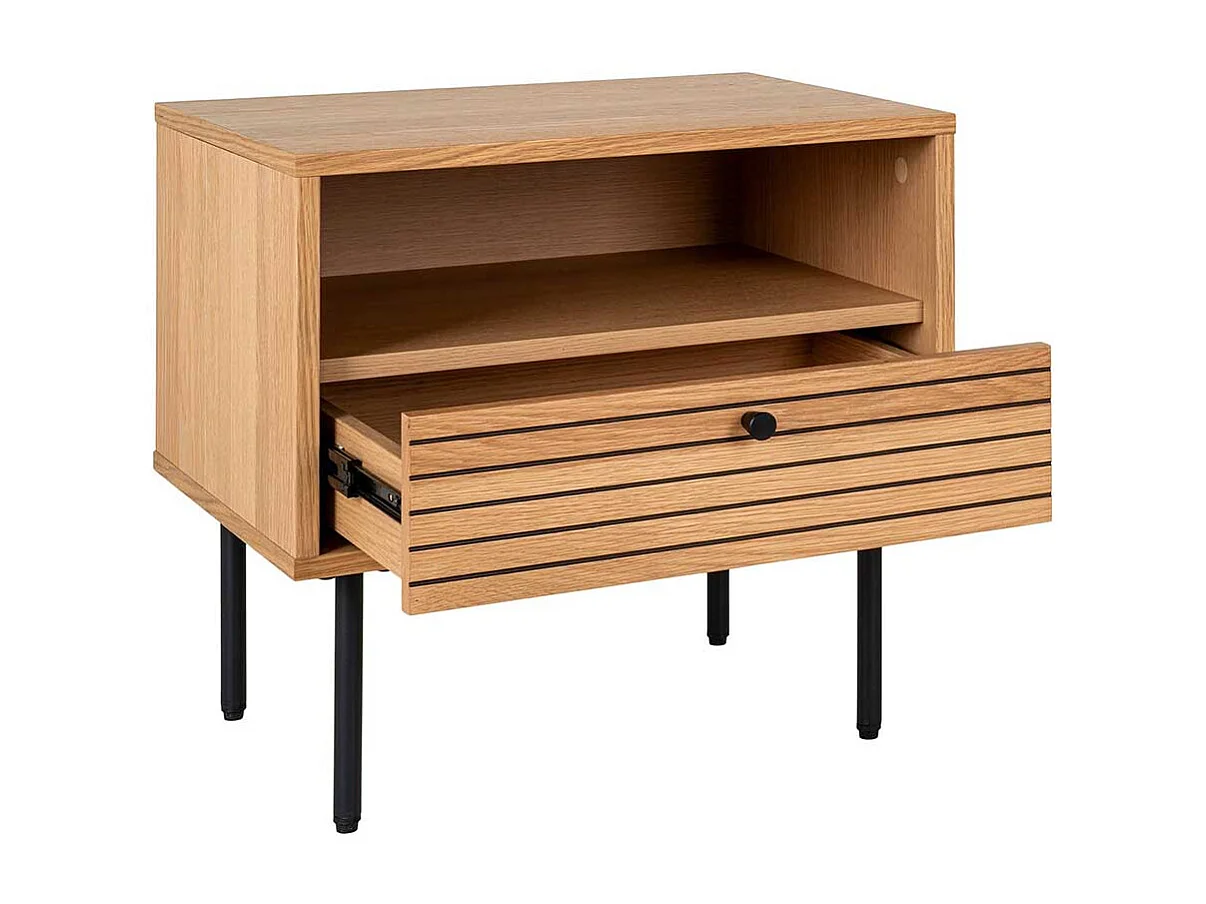 Nachttisch Kommode Nachtkonsole in Eichefarben mit Vierfußgestell aus Metall