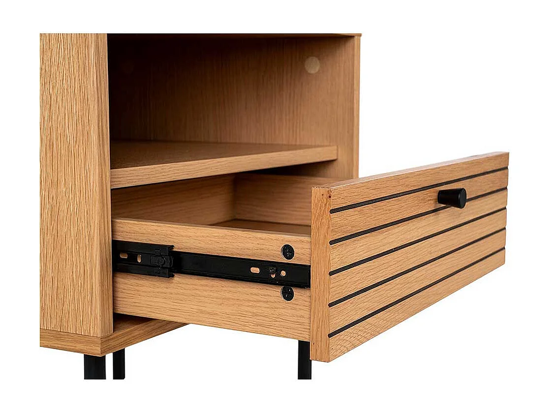 Nachttisch Kommode Nachtkonsole in Eichefarben mit Vierfußgestell aus Metall