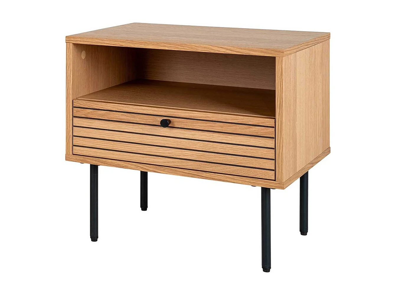 Nachttisch Kommode Nachtkonsole in Eichefarben mit Vierfußgestell aus Metall