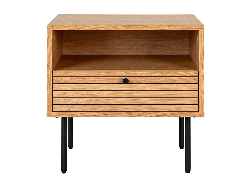 Nachttisch Kommode Nachtkonsole in Eichefarben mit Vierfußgestell aus Metall