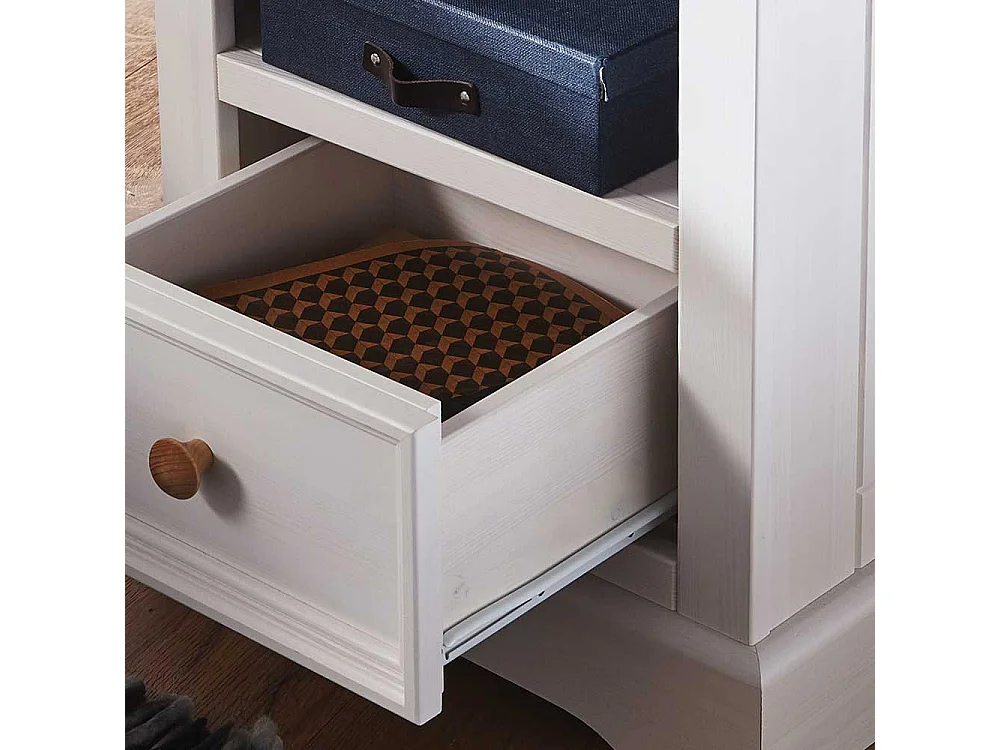 Nachtschrank in Weiß und Eichefarben Kiefer Massivholz