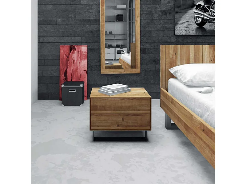 Nachtkonsölchen aus Wildeiche Massivholz Stahl