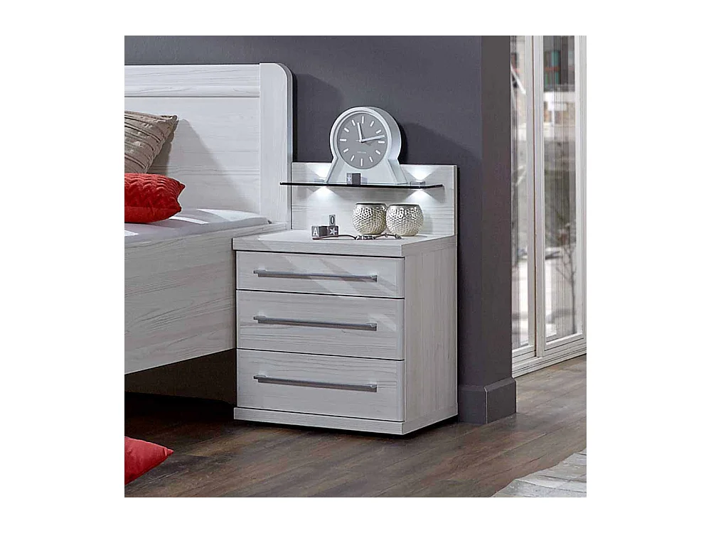 Nachtkonsole in Lärche Weiß LED Beleuchtung