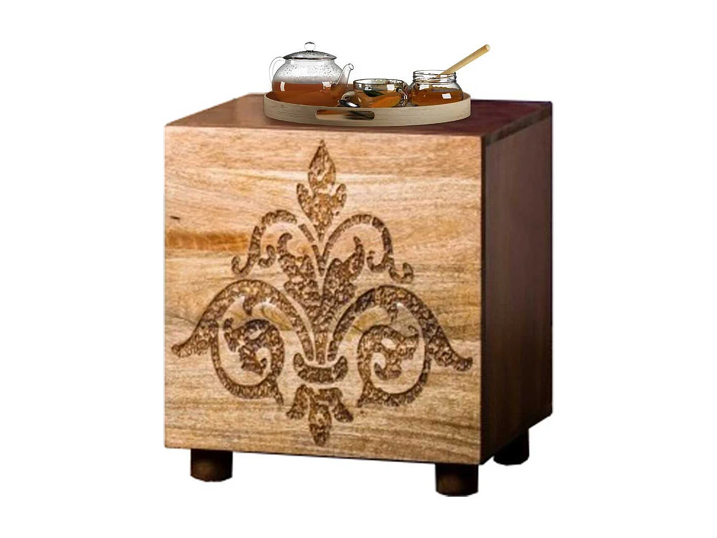 Nachtschrank aus Mangobaum Massivholz Vintage Style