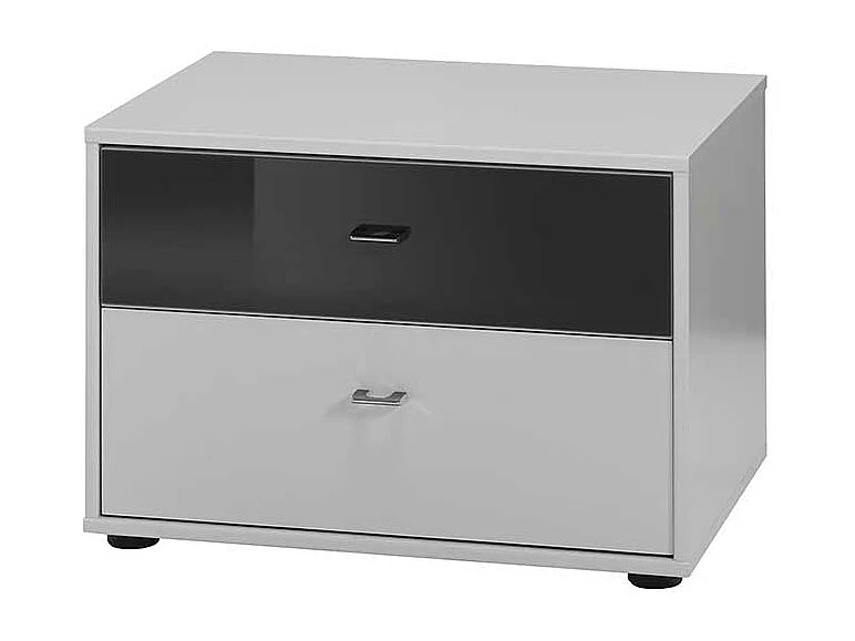 Nachtkommode in Weiß Schwarz Glas beschichtet