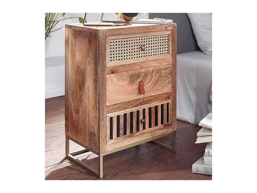 Nachttischschrank aus Mangobaum Massivholz drei Schubladen