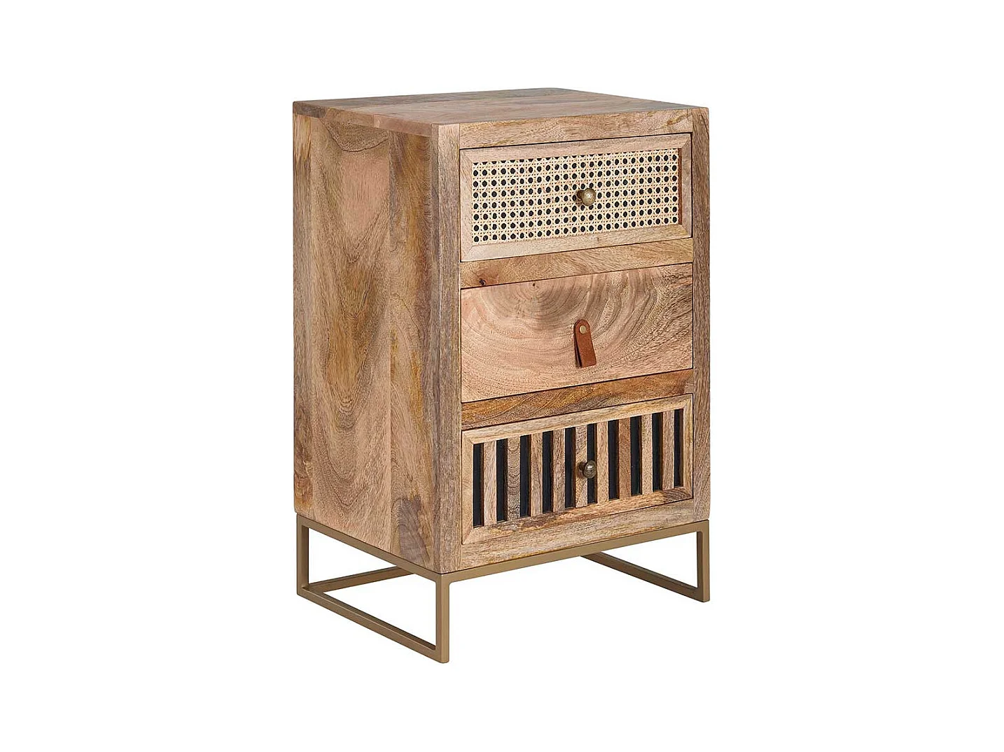Nachttischschrank aus Mangobaum Massivholz drei Schubladen
