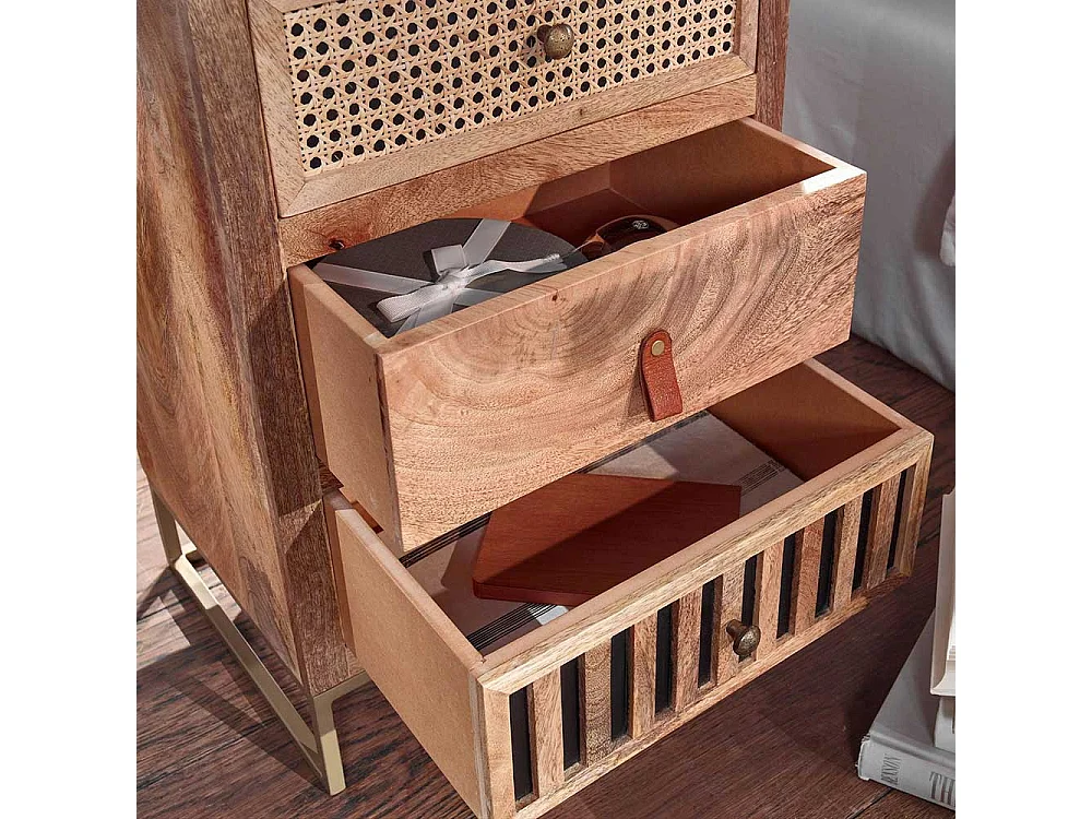 Nachttischschrank aus Mangobaum Massivholz drei Schubladen