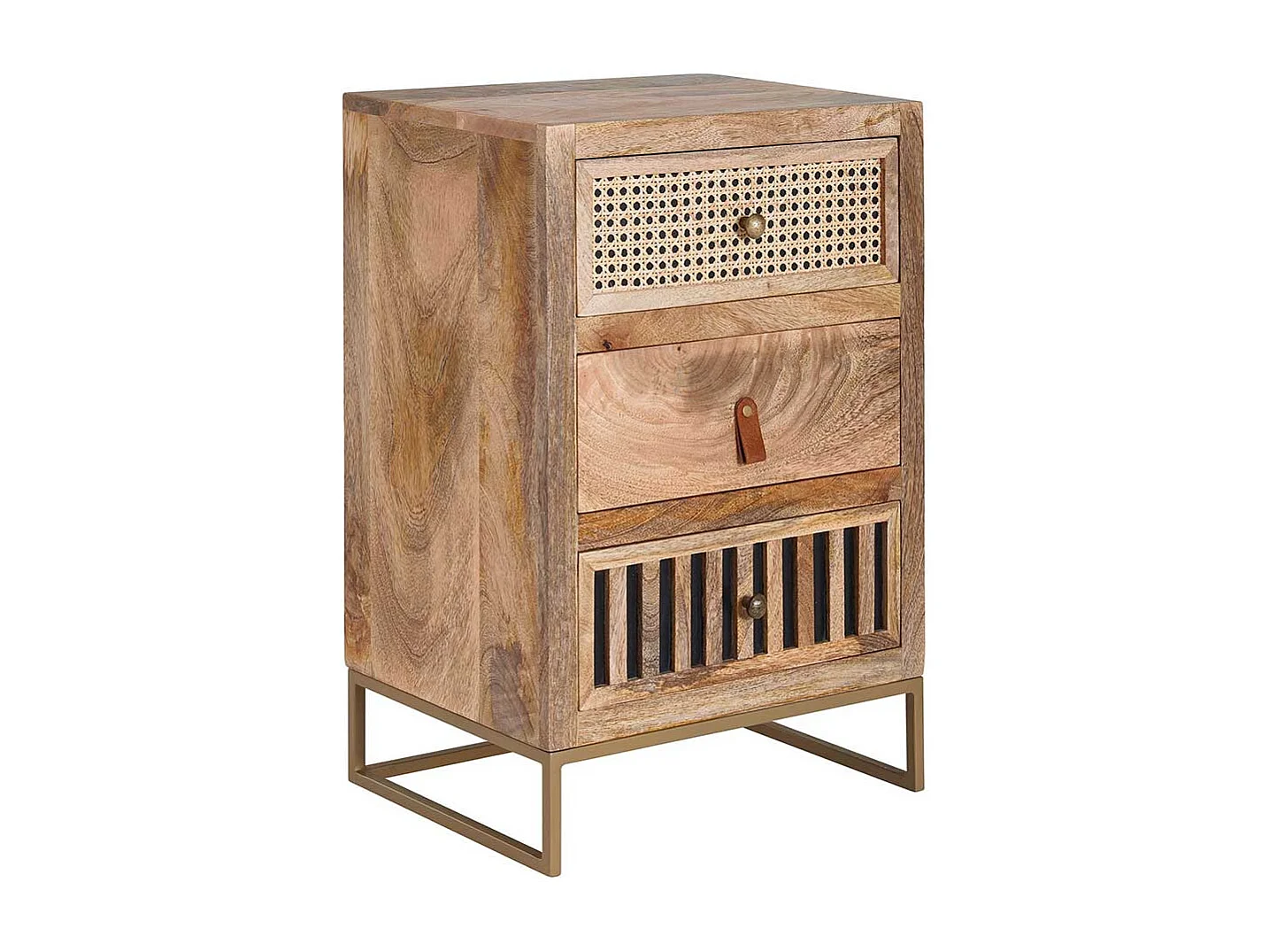 Nachttischschrank aus Mangobaum Massivholz drei Schubladen