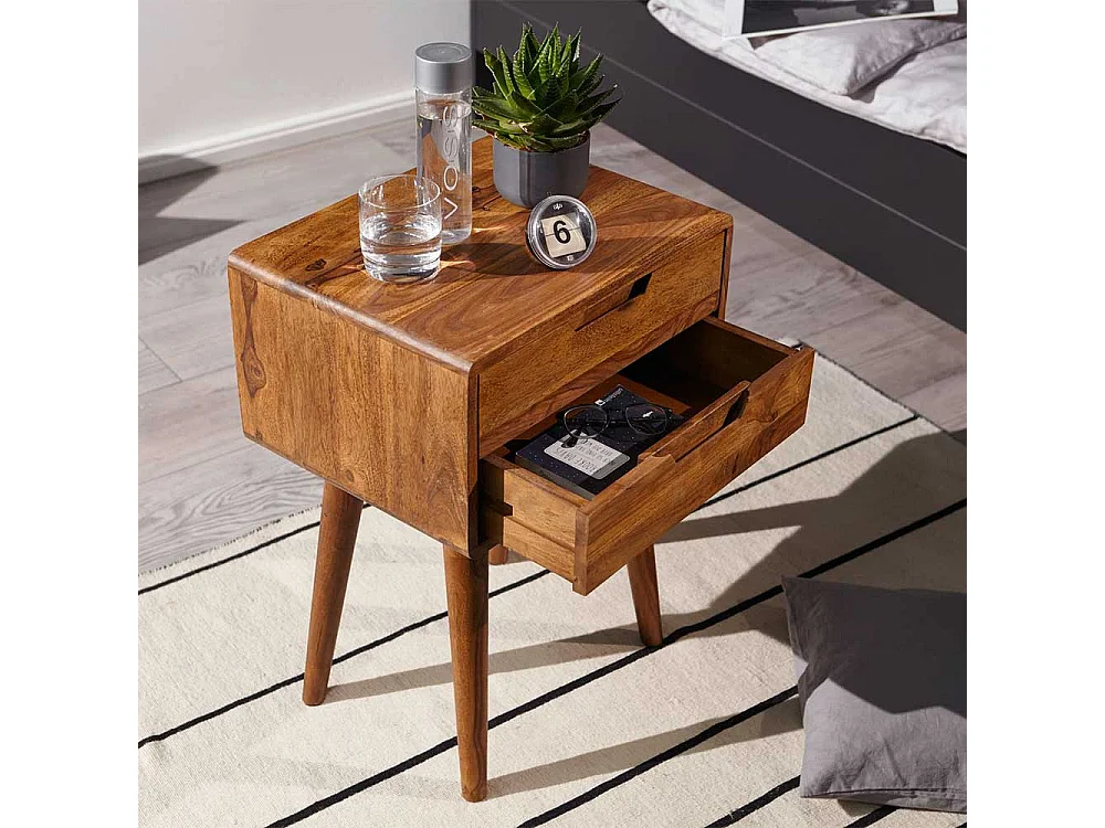 Nachttisch Set aus Sheesham Massivholz zwei Schubladen