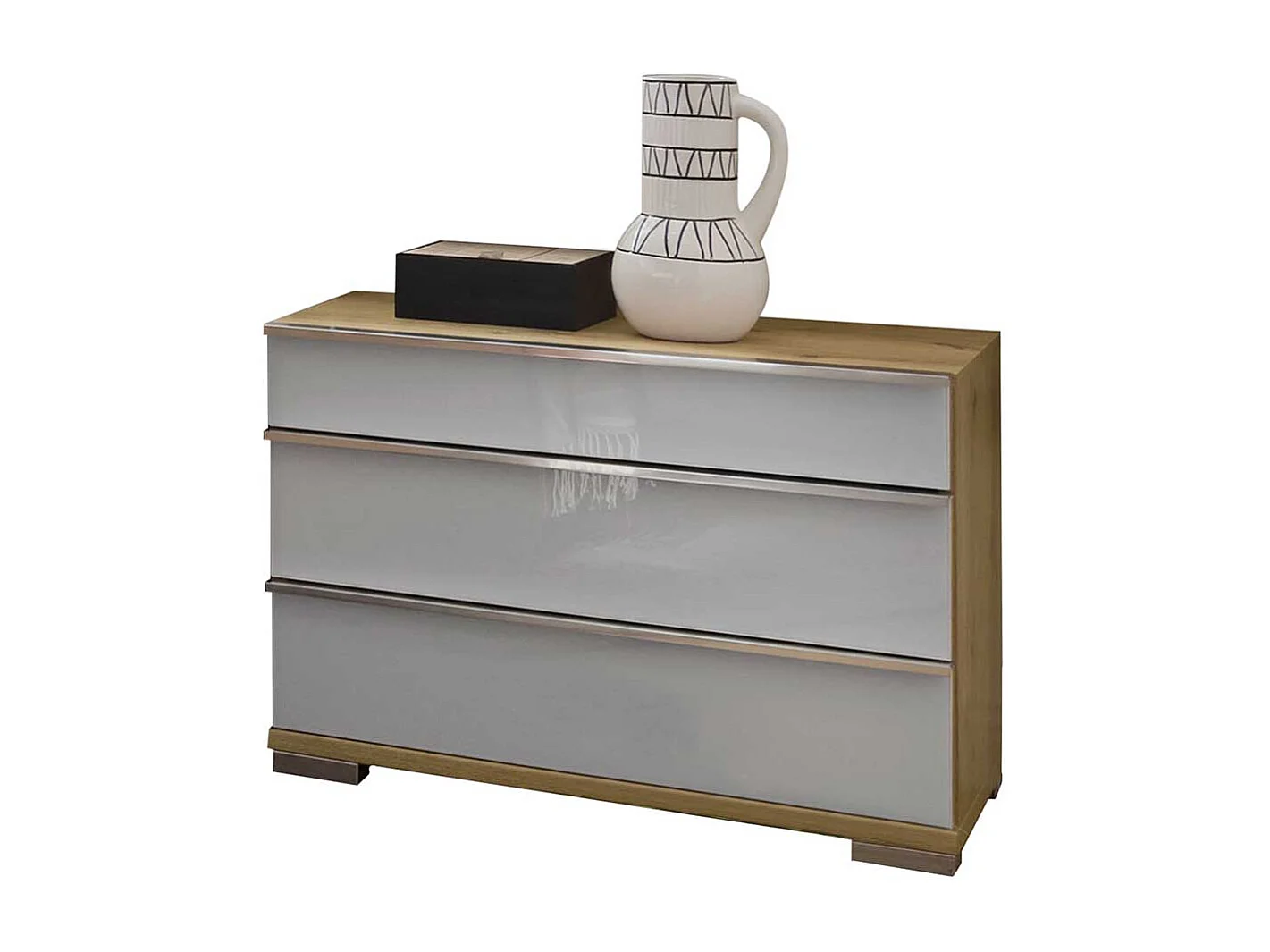 Nachtkommode in Weiß Glas beschichtet Eiche Bianco