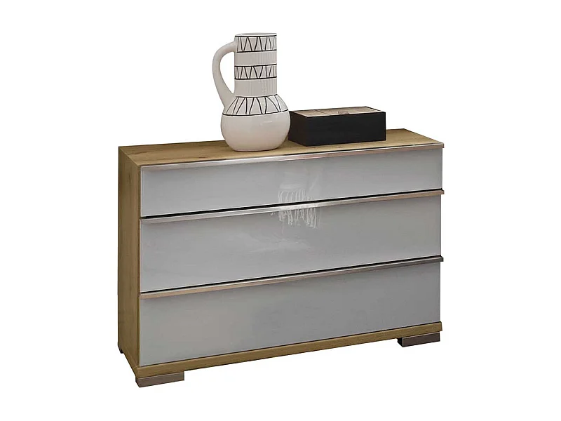 Nachtkommode in Weiß Glas beschichtet Eiche Bianco