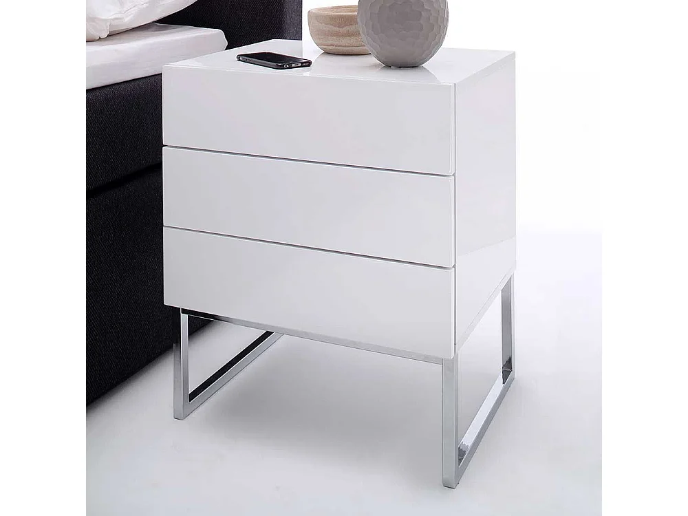 Grifflose Nachtkommode in Weiß 60 cm hoch