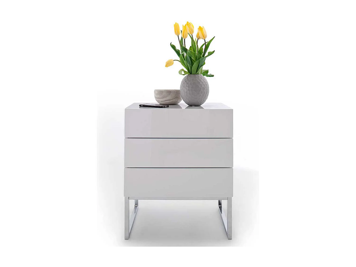 Grifflose Nachtkommode in Weiß 60 cm hoch