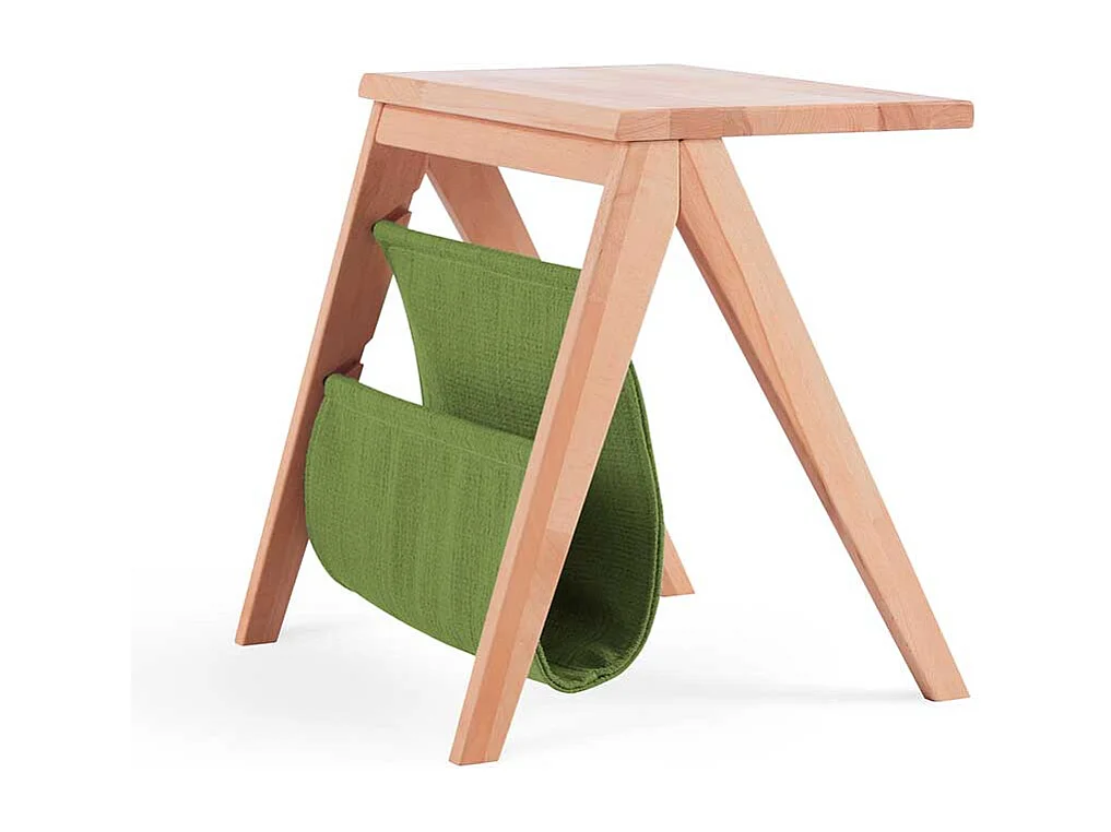 Massivholz Nachttisch aus Kernbuche Ablage in Grün Microvelour