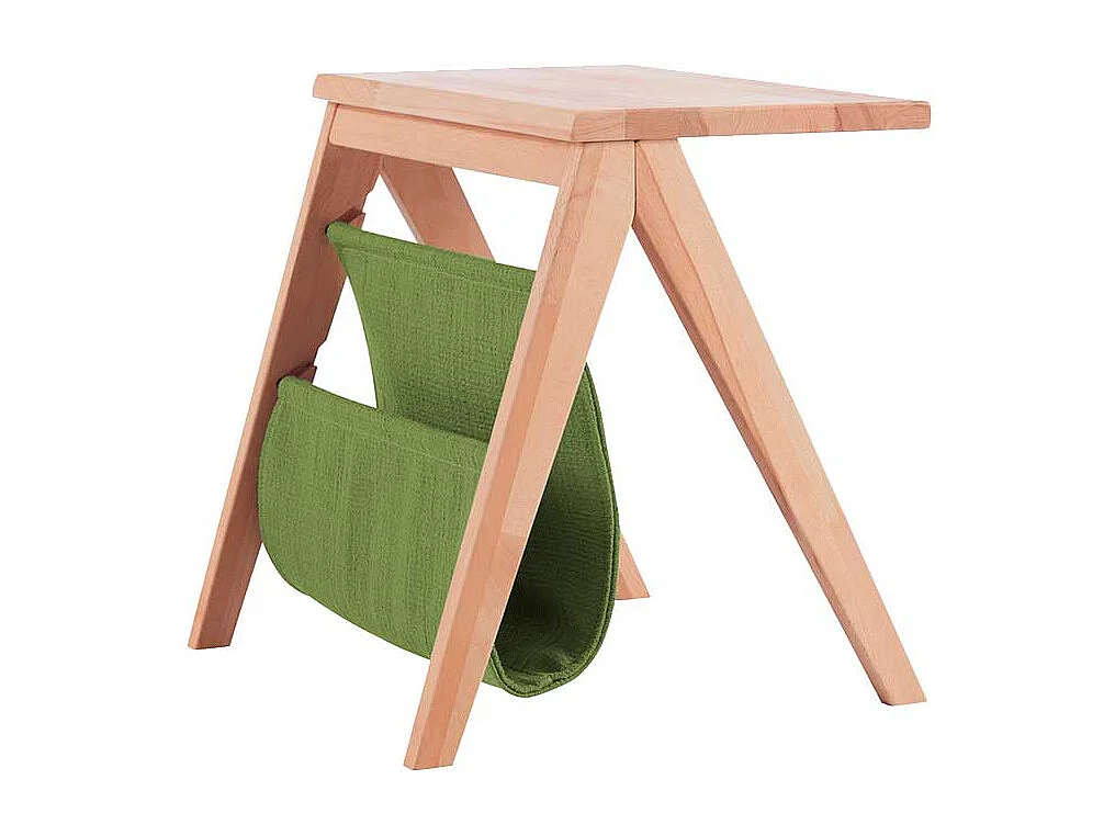 Massivholz Nachttisch aus Kernbuche Ablage in Grün Microvelour