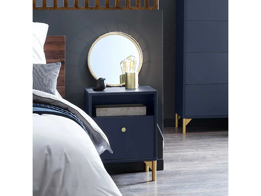 Nachttisch Nachtkommode in Dunkelblau mit einem offenen Fach